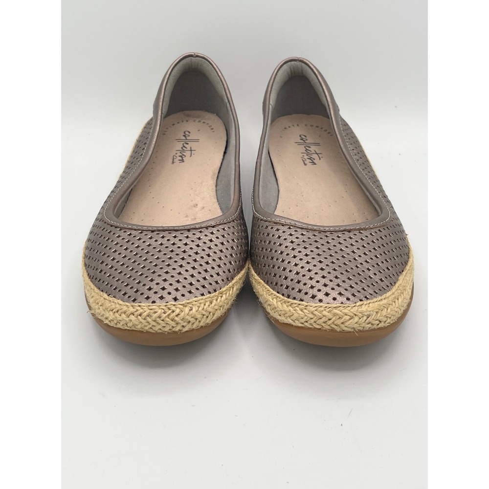 Clarks Collection‎ Women Sz 8M Metallic Pewter Perforated Espadrille Flats